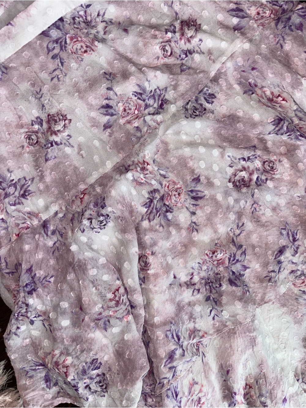 VINTAGE LoveShackFancy Floral Pink & Purple Polka Dot Women's Top